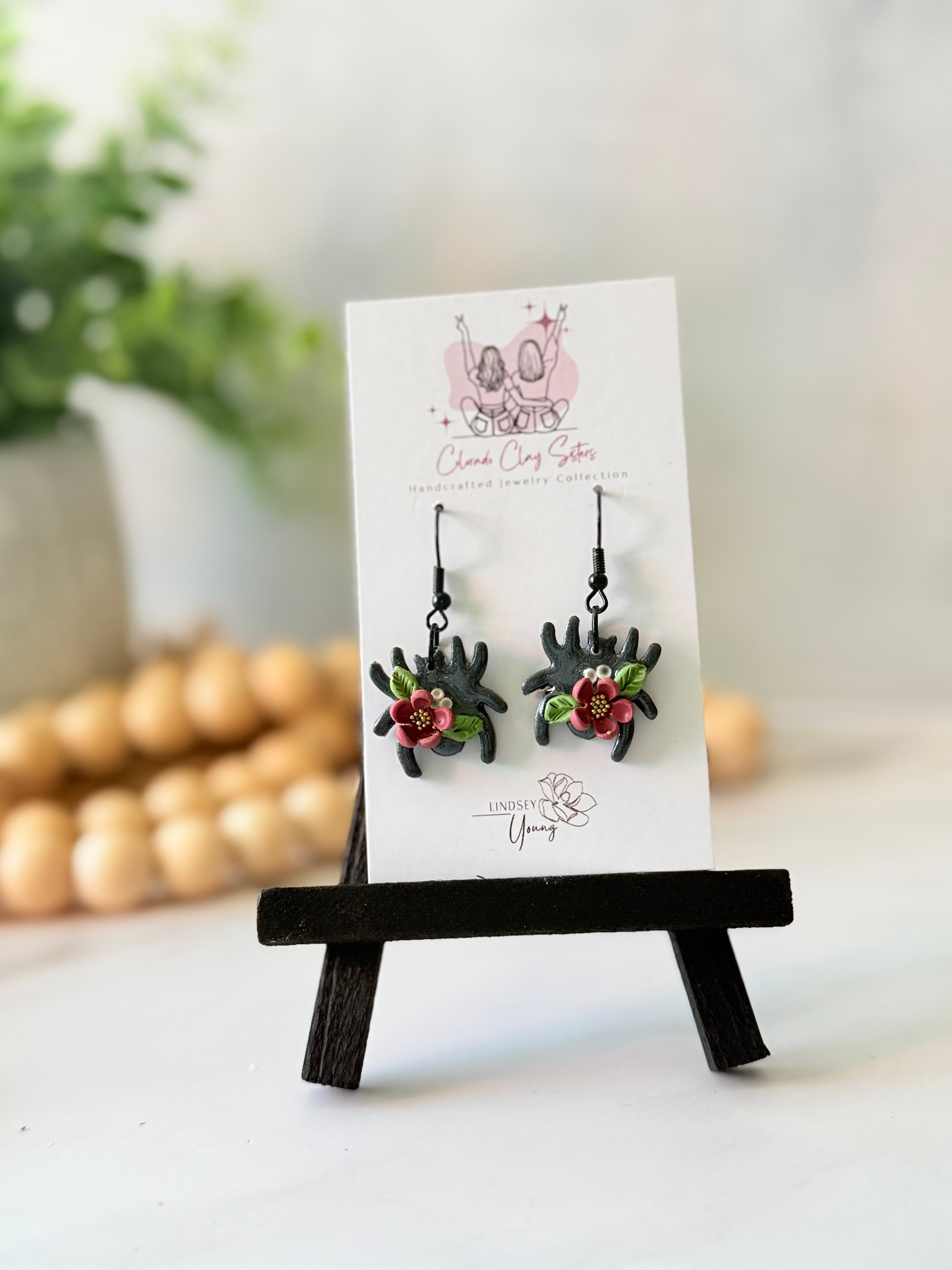 Spider Dangle + Maroon Floral