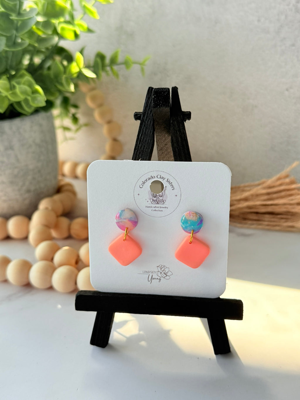 Colorful Circle & Diamond Shape Studs