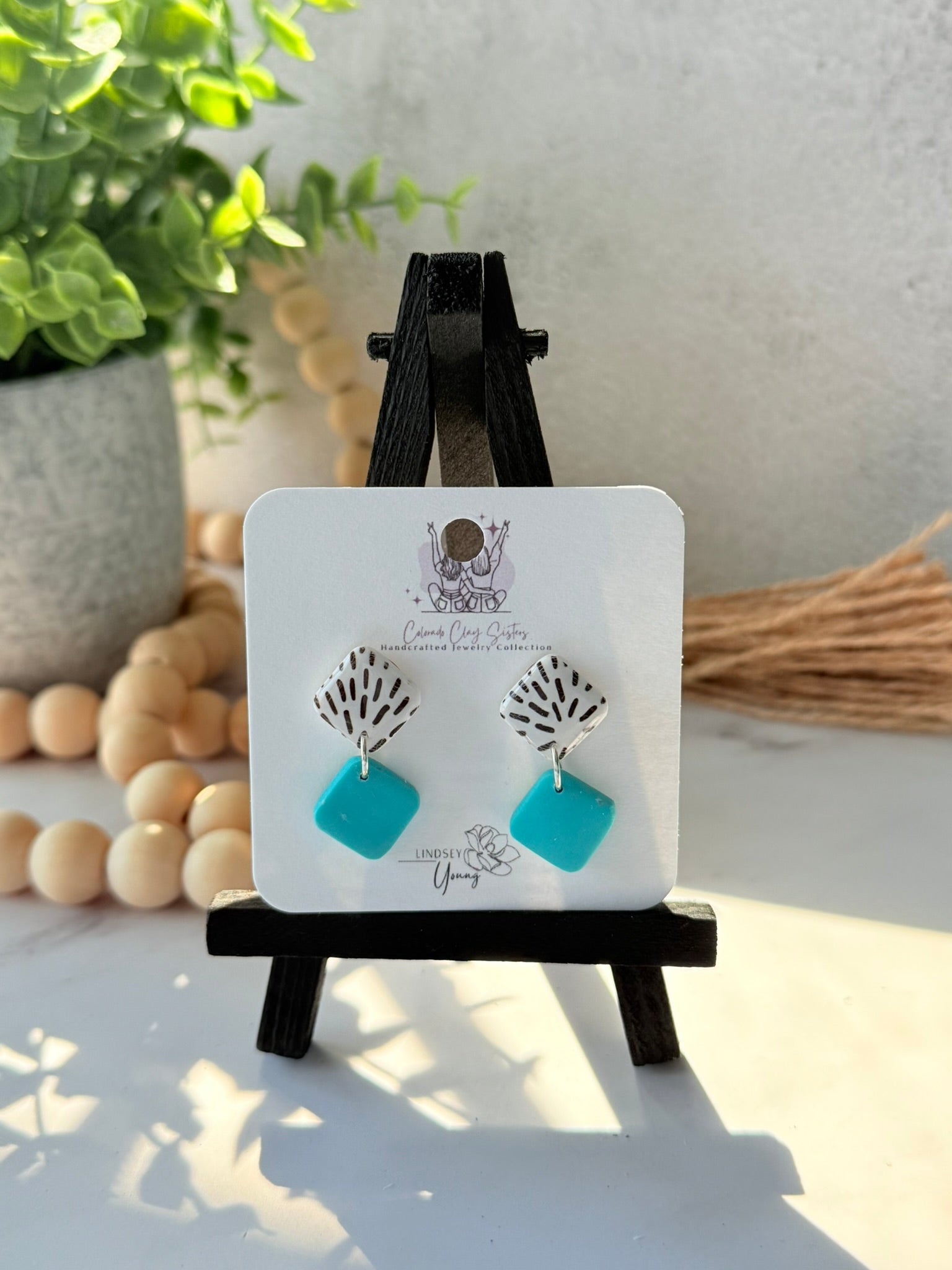 White Black Striped Circle & Diamond Shape Studs