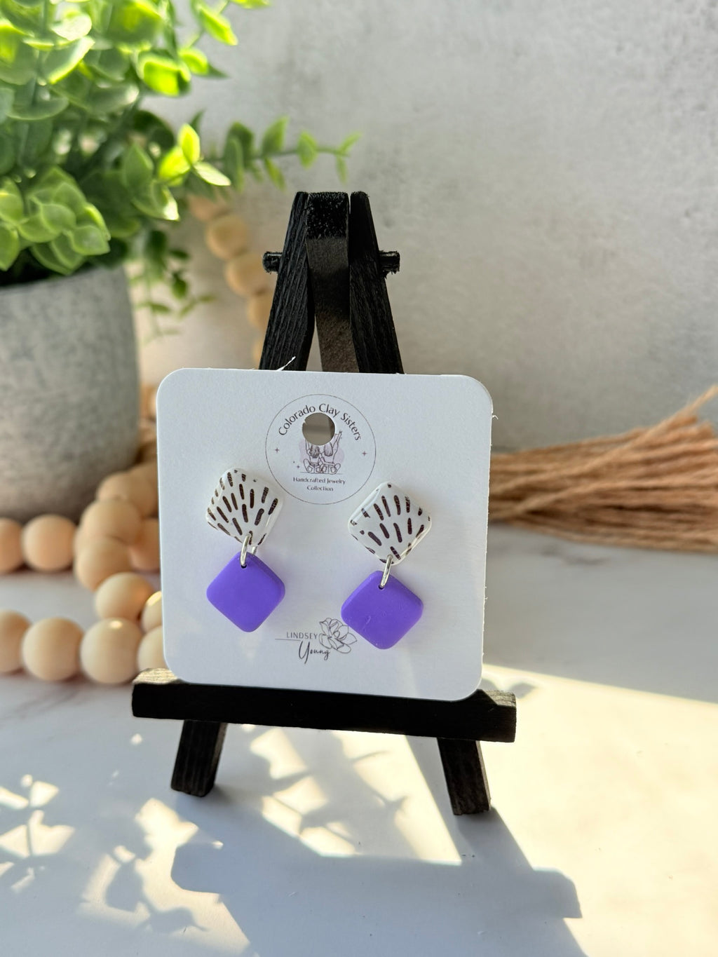 White Black Striped Circle & Diamond Shape Studs