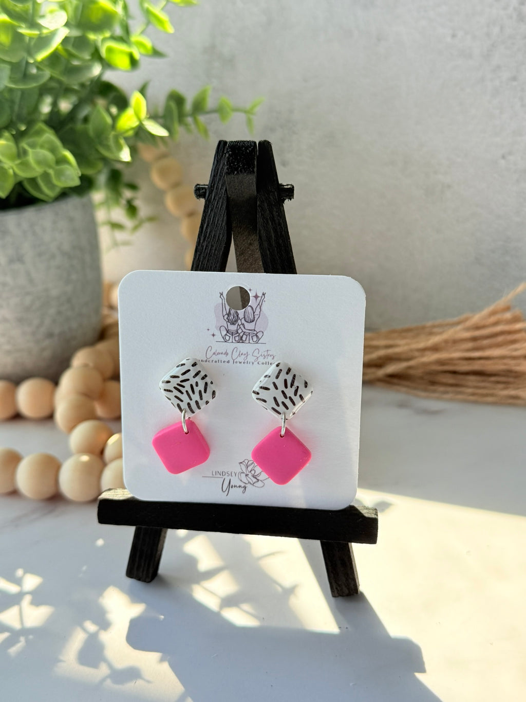 White Black Striped Circle & Diamond Shape Studs