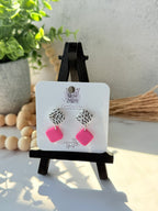 White Black Striped Circle & Diamond Shape Studs