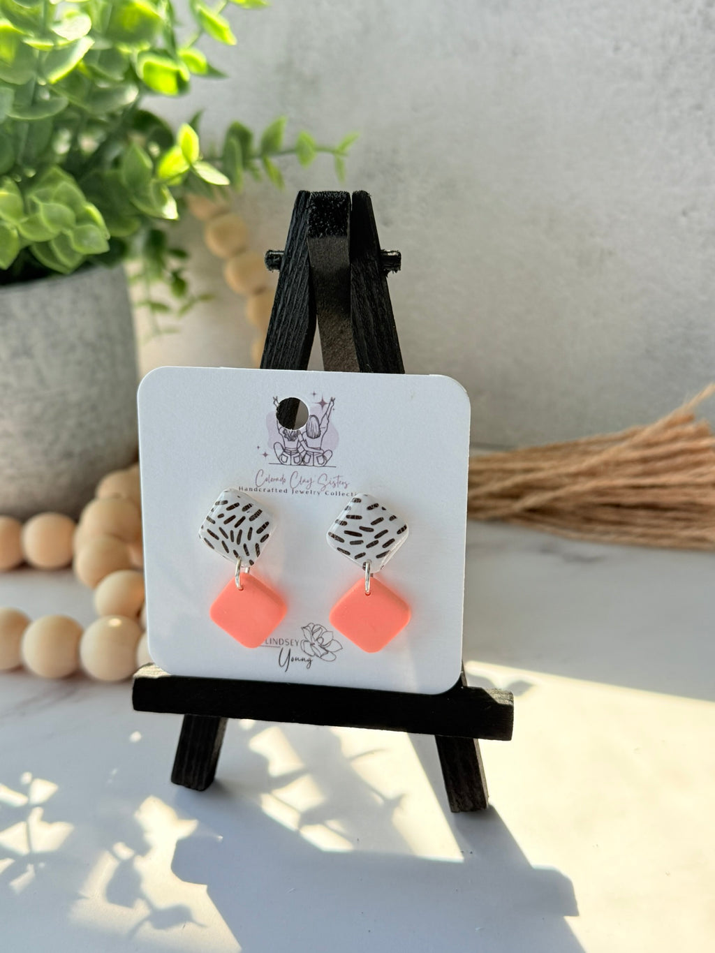 White Black Striped Circle & Diamond Shape Studs