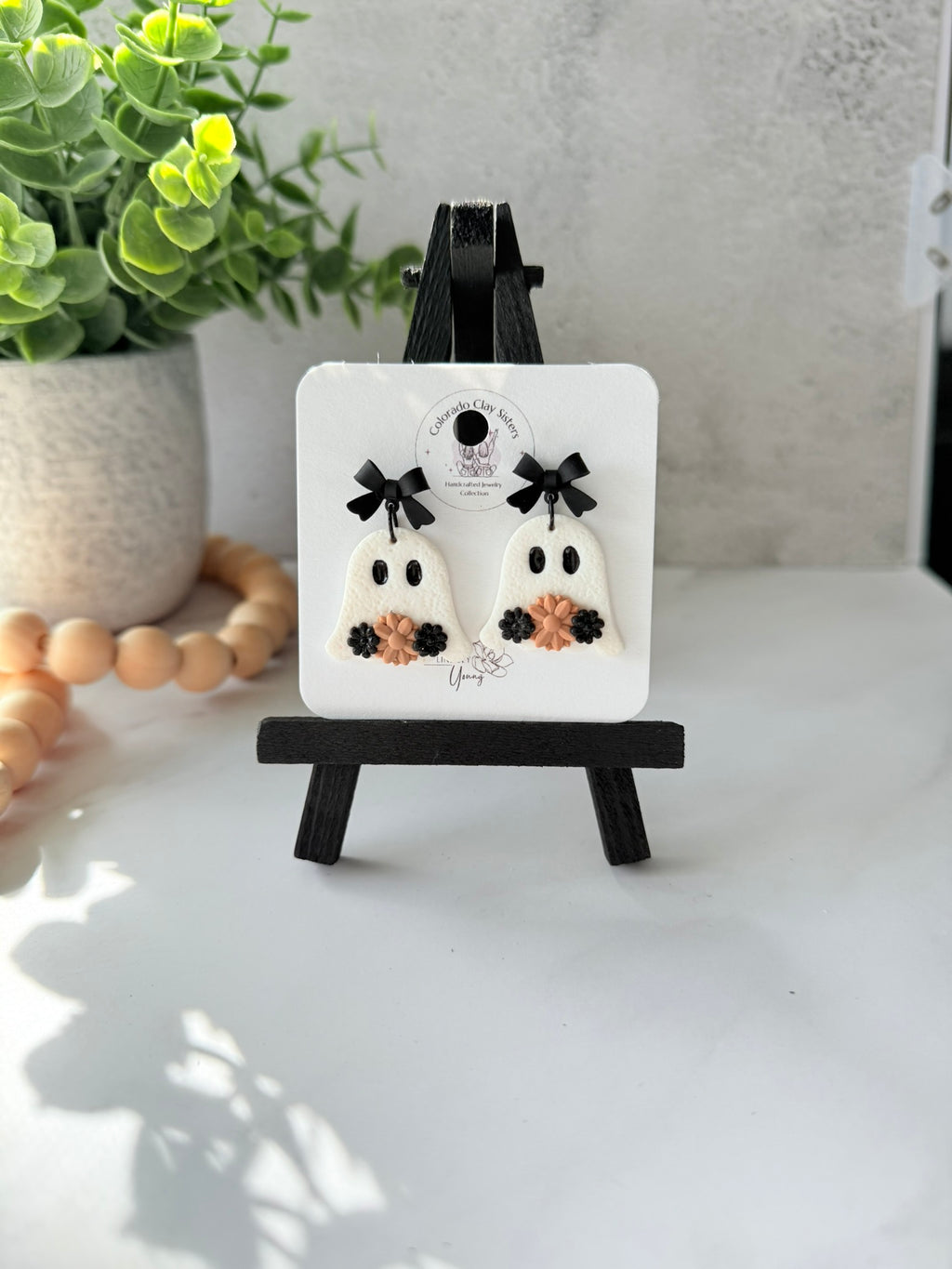 Ghost Flower and Black Bow Studs