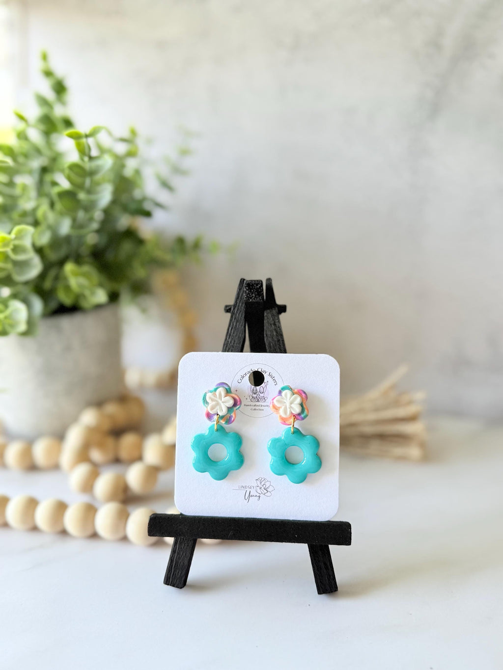 Pink Flower Earrings | Handmade Polymer Clay Earrings | Floral Dangle Earrings | Lightweight Statement Jewelry | Groovy Retro Gift for Her