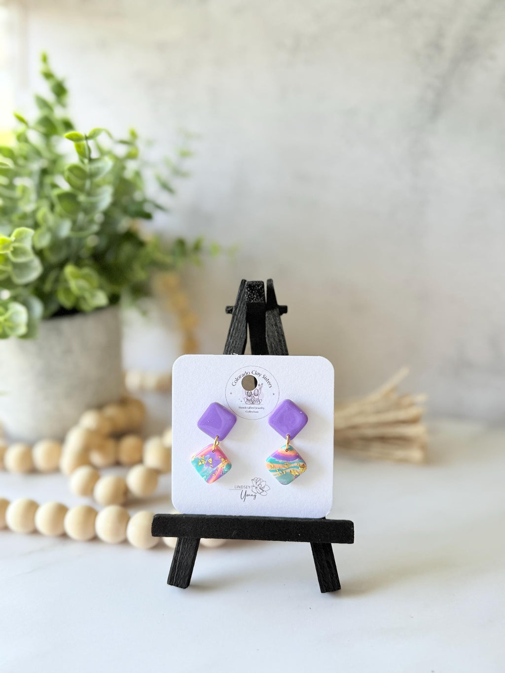Pastel Marbled Polymer Clay Dangle Earrings | Gold Accented Statement Jewelry