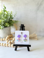 Pastel Marbled Polymer Clay Dangle Earrings | Gold Accented Statement Jewelry