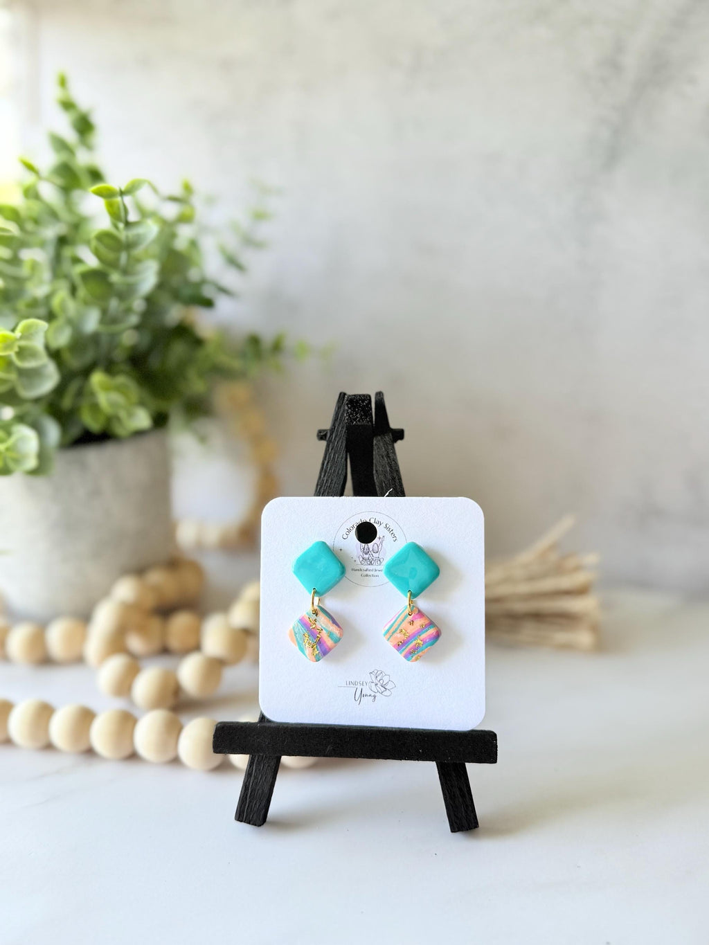 Pastel Marbled Polymer Clay Dangle Earrings | Gold Accented Statement Jewelry