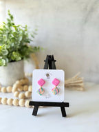 Pastel Marbled Polymer Clay Dangle Earrings | Gold Accented Statement Jewelry