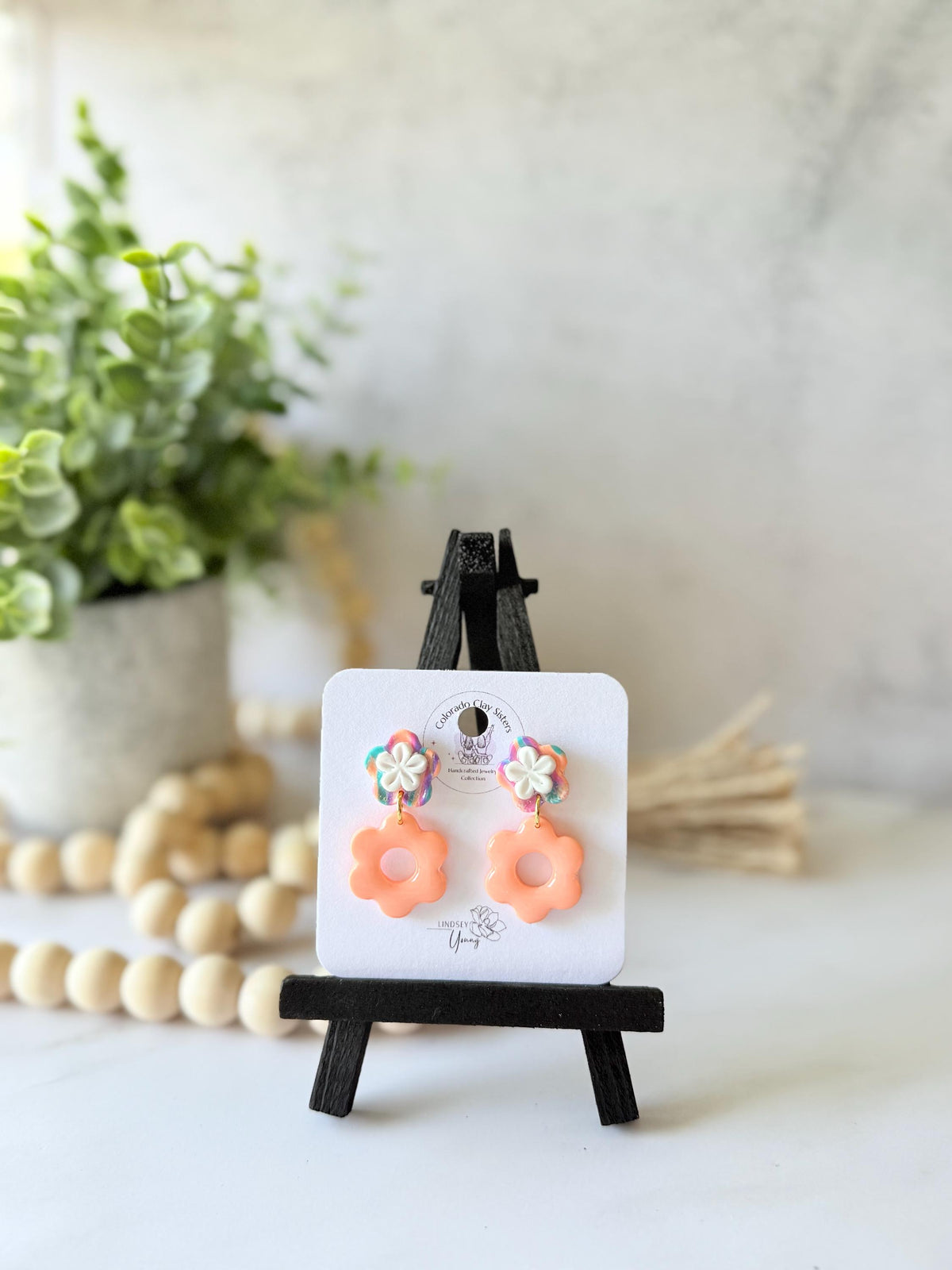 Pink Flower Earrings | Handmade Polymer Clay Earrings | Floral Dangle Earrings | Lightweight Statement Jewelry | Groovy Retro Gift for Her