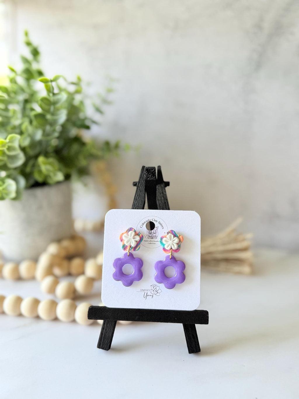 Pink Flower Earrings | Handmade Polymer Clay Earrings | Floral Dangle Earrings | Lightweight Statement Jewelry | Groovy Retro Gift for Her