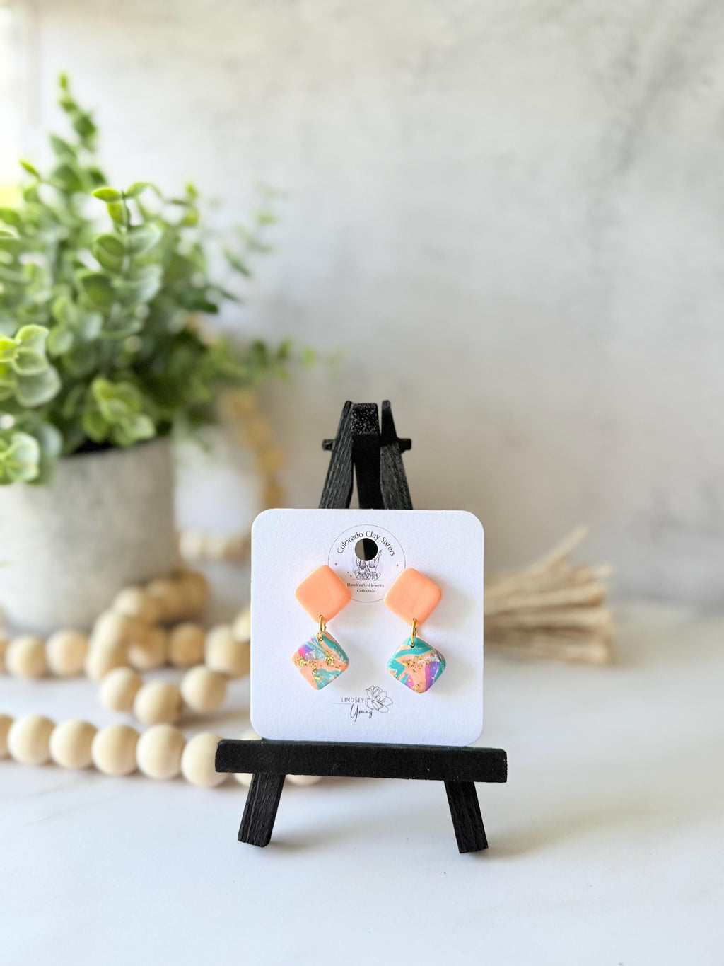 Pastel Marbled Polymer Clay Dangle Earrings | Gold Accented Statement Jewelry
