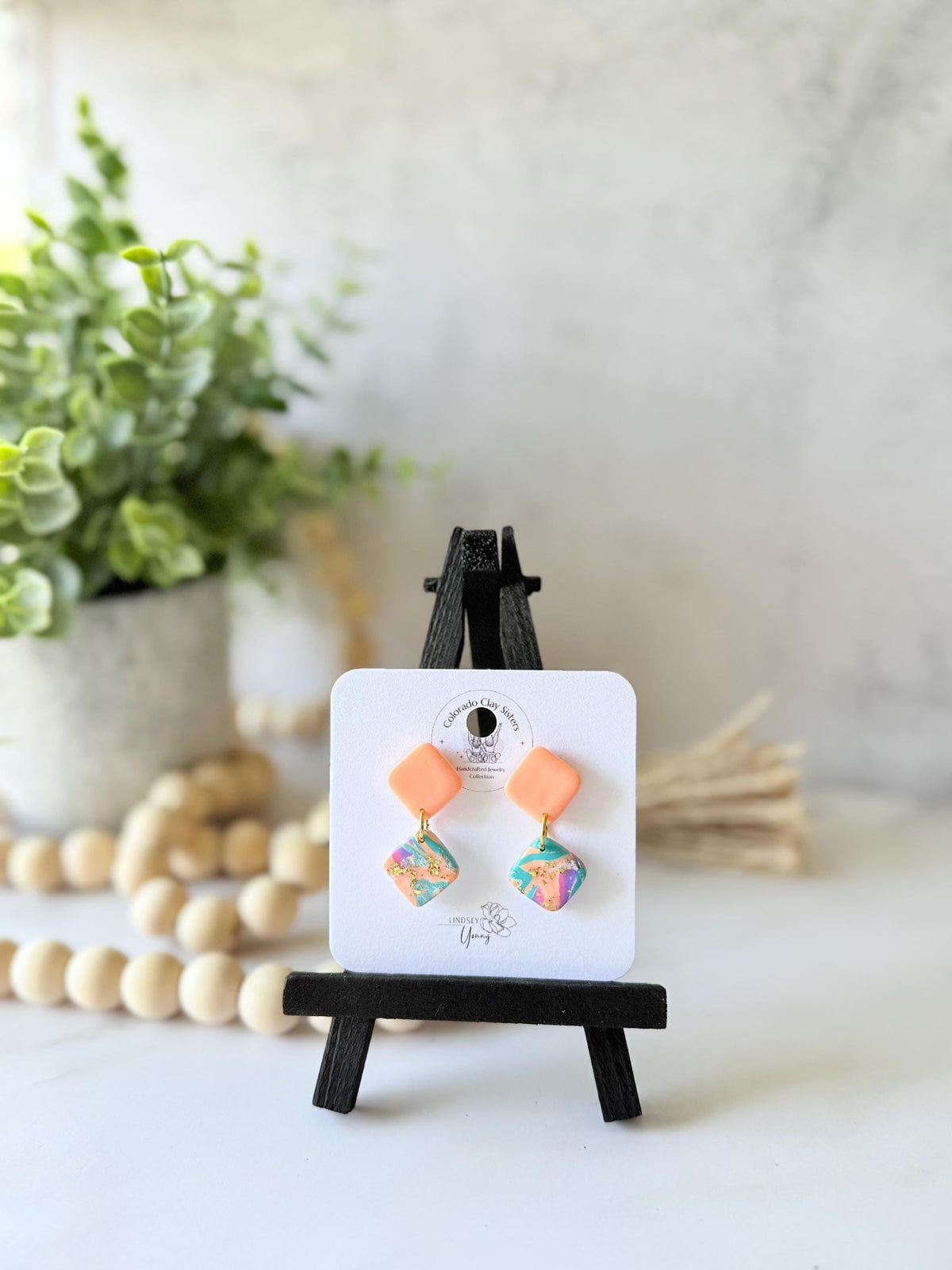 Pastel Marbled Polymer Clay Dangle Earrings | Gold Accented Statement Jewelry