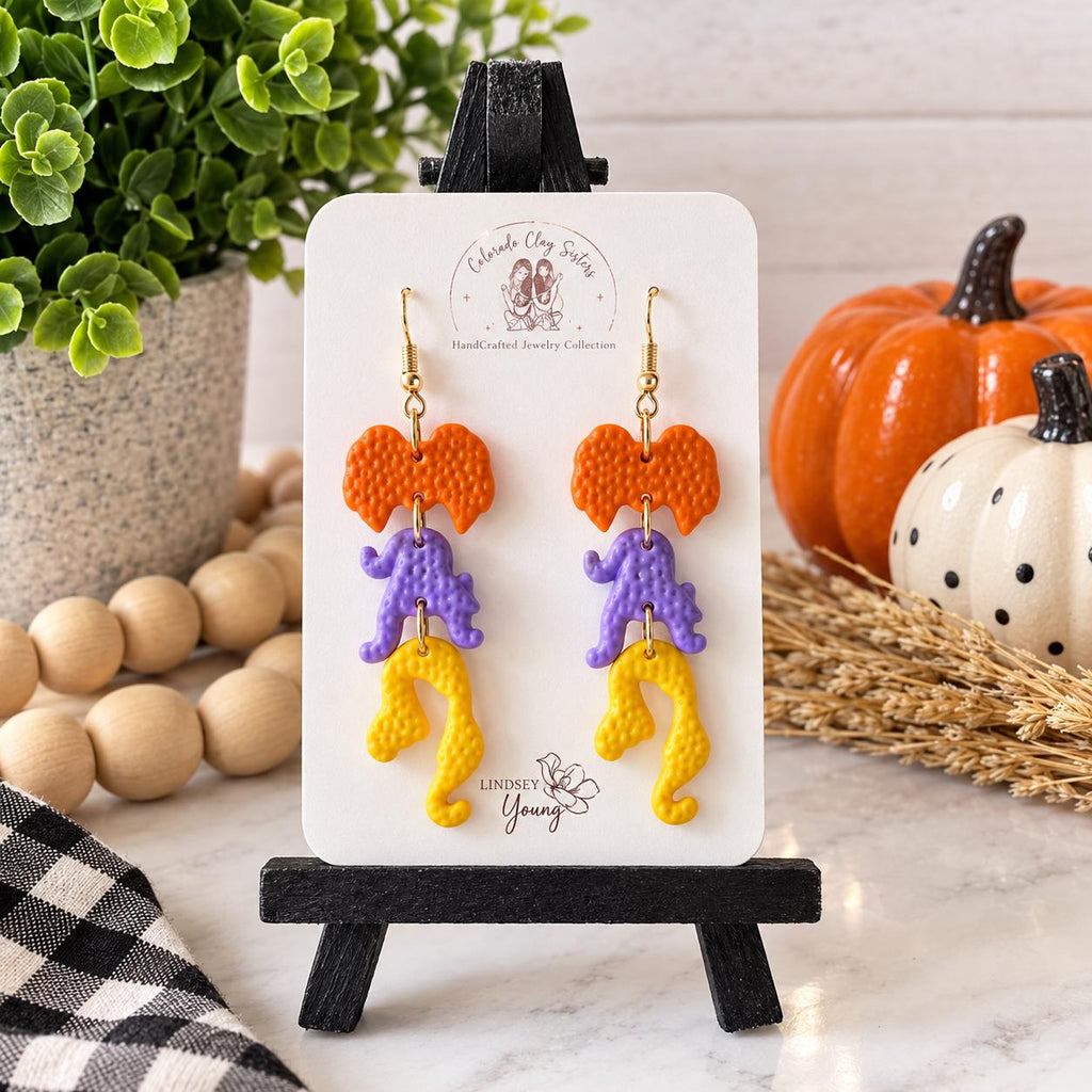 Halloween Clay Earrings | Handmade Spooky Dangle Earrings | Colorful Halloween Jewelry | Ghost Earrings | Fall Statement Earrings
