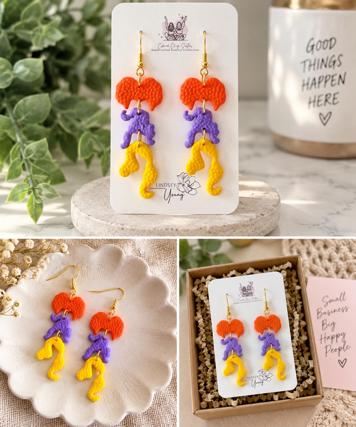 Halloween Clay Earrings | Handmade Spooky Dangle Earrings | Colorful Halloween Jewelry | Ghost Earrings | Fall Statement Earrings
