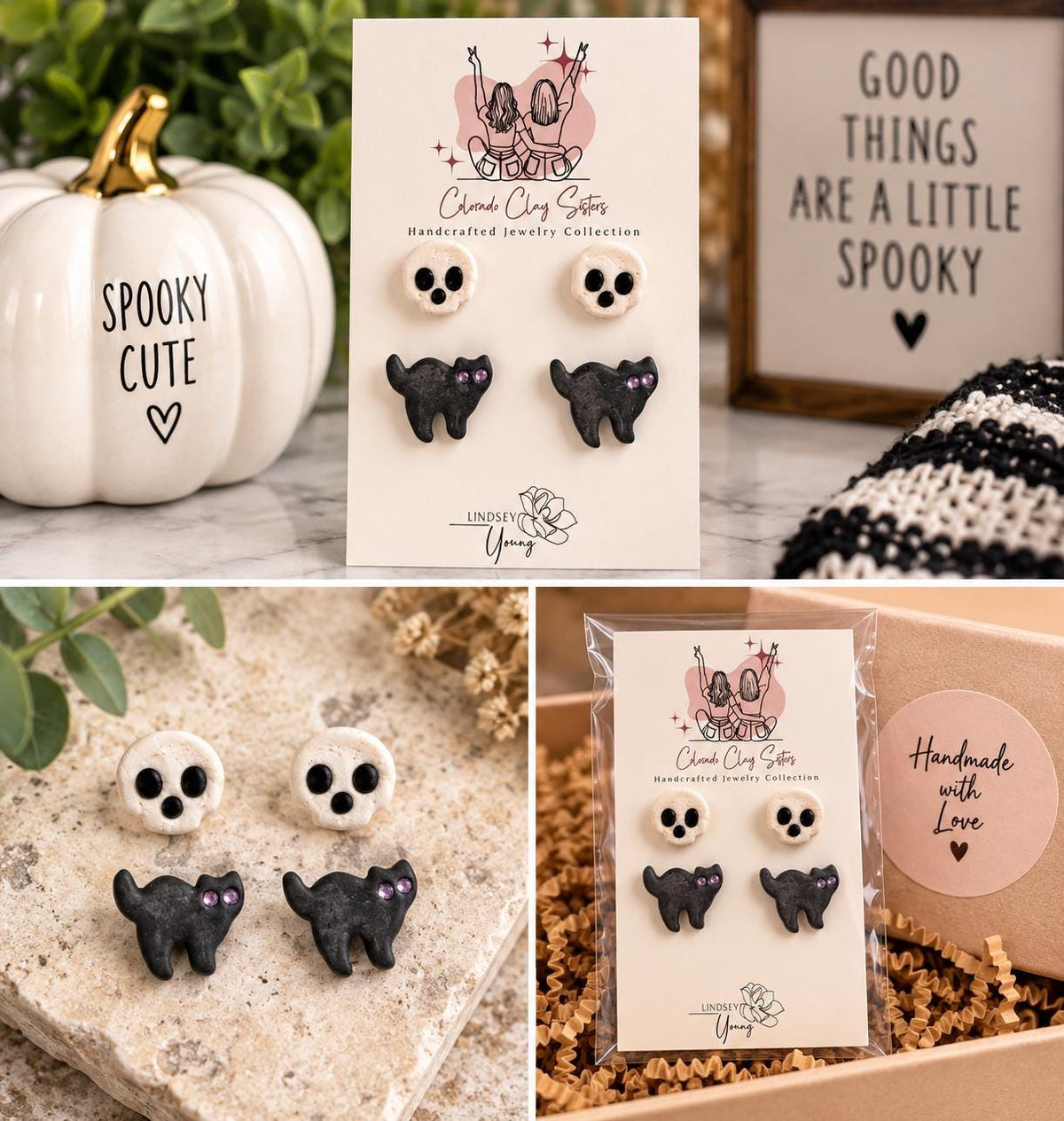 Handmade Halloween Polymer Clay Stud Earrings - Halloween Studs Collection