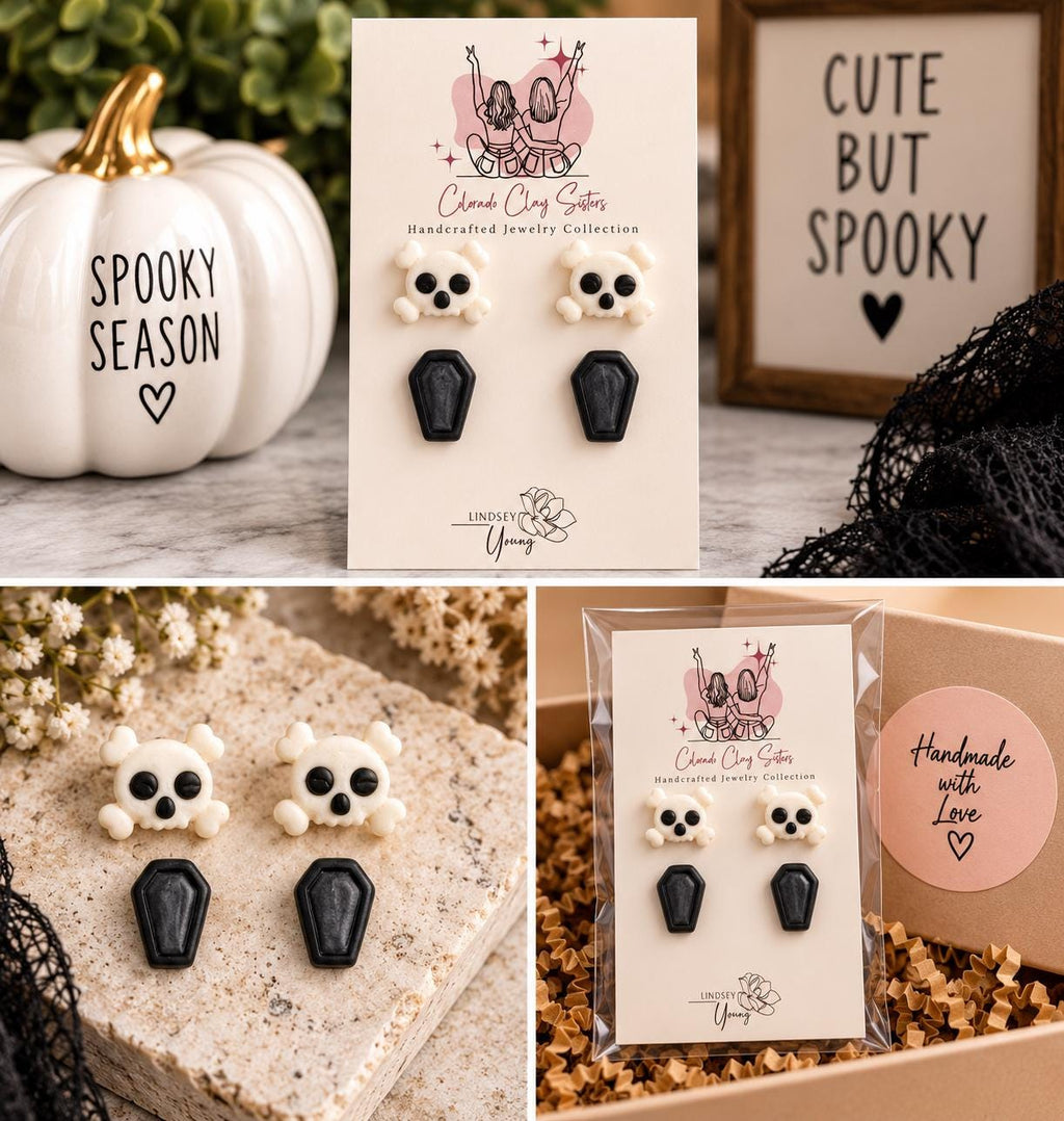 Handmade Halloween Polymer Clay Stud Earrings - Halloween Studs Collection