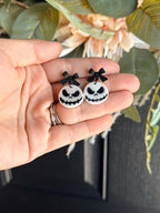 Handmade Halloween Skeleton Earrings | Spooky Cute Polymer Clay Earrings | Black Bow Halloween Jewelry
