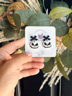 Handmade Halloween Skeleton Earrings | Spooky Cute Polymer Clay Earrings | Black Bow Halloween Jewelry
