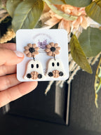 Ghost Earrings, Halloween Polymer Clay Earrings, Spooky Cute Earrings, Floral Ghost Jewelry, Neutral Halloween Earrings, Fall Earrings