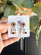Ghost Earrings, Halloween Polymer Clay Earrings, Spooky Cute Earrings, Floral Ghost Jewelry, Neutral Halloween Earrings, Fall Earrings