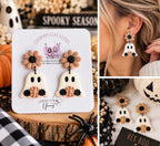 Ghost Earrings, Halloween Polymer Clay Earrings, Spooky Cute Earrings, Floral Ghost Jewelry, Neutral Halloween Earrings, Fall Earrings