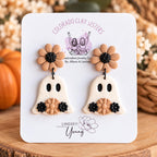 Ghost Earrings, Halloween Polymer Clay Earrings, Spooky Cute Earrings, Floral Ghost Jewelry, Neutral Halloween Earrings, Fall Earrings