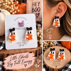 Ghost Pumpkin Earrings, Halloween Polymer Clay Earrings, Spooky Cute Ghost Studs, Pumpkin Jewelry, Handmade Halloween Earrings