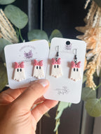 Pink Ghost Earrings, Halloween Earrings, Cute Ghost Studs & Dangles, Polymer Clay Earrings, Girly Halloween Jewelry, Spooky Cute Gift