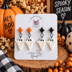 Handmade Polymer Clay Ghost Earrings, Halloween Dangle Jewelry (Orange or Black)