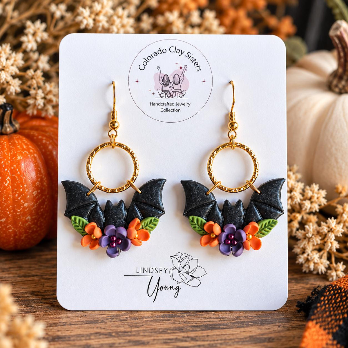 Floral Bat Earrings, Halloween Polymer Clay Earrings, Gothic Dangle Earrings, Witchy Jewelry, Spooky Floral Earrings, Halloween Gift