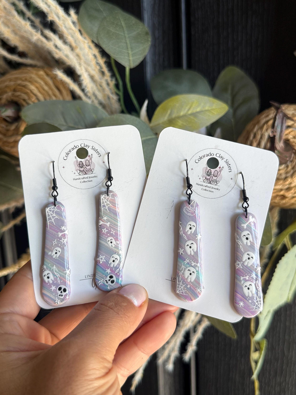 Pastel Ghost Halloween Earrings | Handmade Polymer Clay Spooky Earrings | Cute Halloween Dangle Earrings