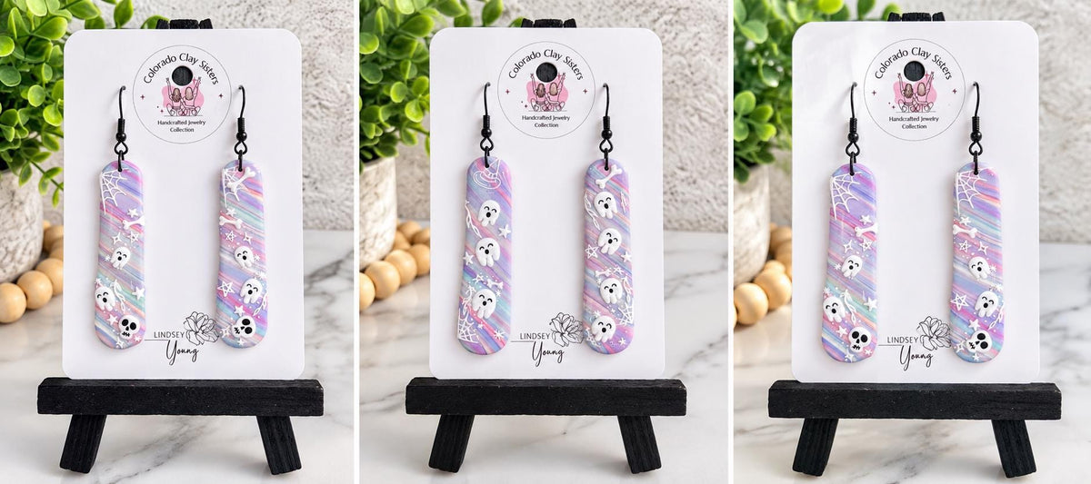 Pastel Ghost Halloween Earrings | Handmade Polymer Clay Spooky Earrings | Cute Halloween Dangle Earrings