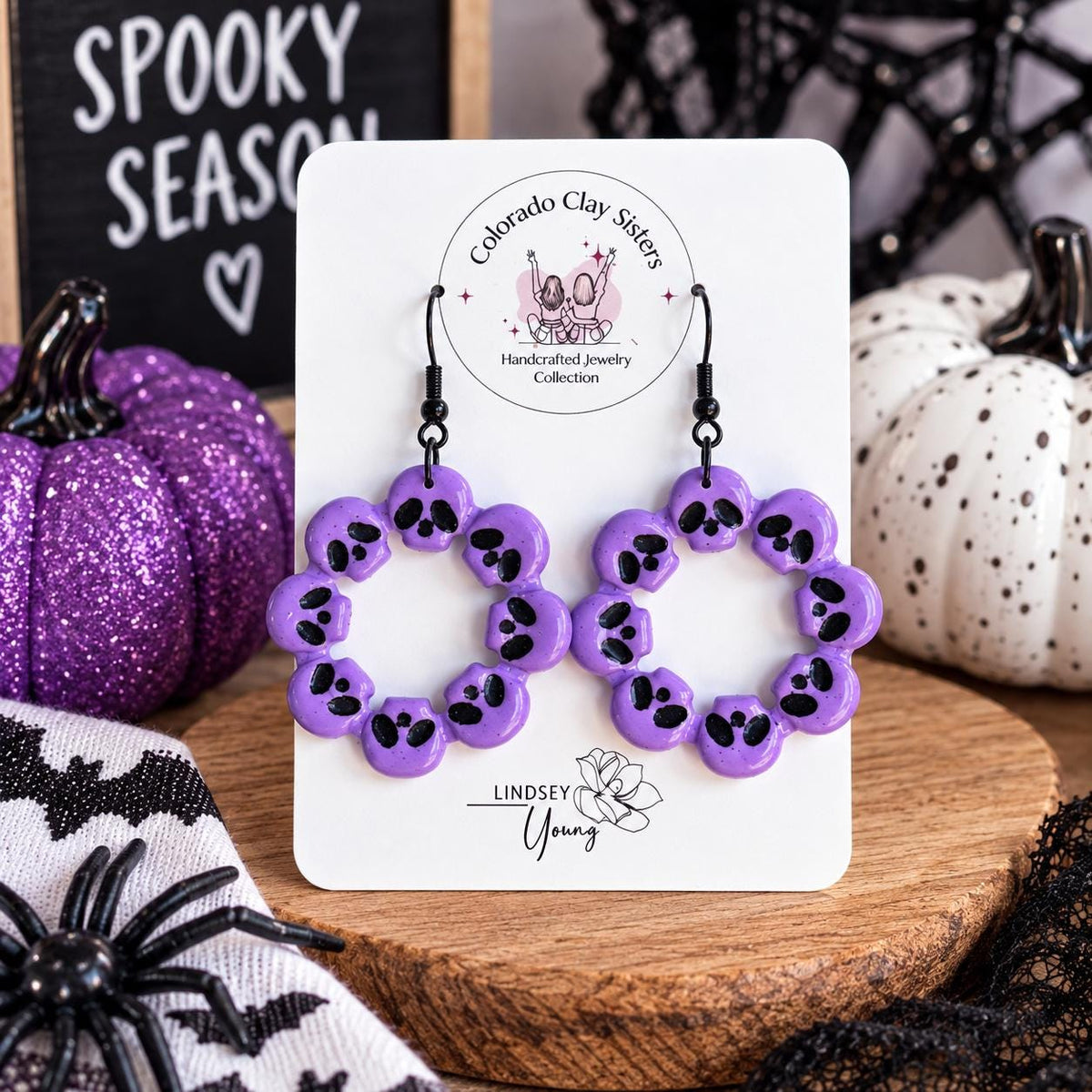 Purple Skull Earrings, Halloween Statement Earrings, Spooky Polymer Clay Earrings, Skull Hoop Earrings, Handmade Halloween Jewelry