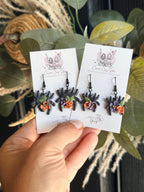 Floral Spider Earrings, Halloween Earrings, Black Spider Polymer Clay Earrings, Spooky Floral Jewelry, Witchy Fall Earrings, Handmade