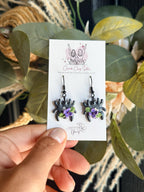 Purple Floral Spider Earrings, Halloween Polymer Clay Earrings, Spooky Cute Jewelry, Black Spider Earrings, Witchy Floral Earrings