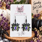 Purple Floral Spider Earrings, Halloween Polymer Clay Earrings, Spooky Cute Jewelry, Black Spider Earrings, Witchy Floral Earrings