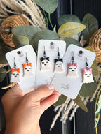 Cute Ghost Earrings with Bows, Halloween Polymer Clay Earrings, Spooky Cute Earrings, Girly Halloween Jewelry, Handmade Ghost Earrings