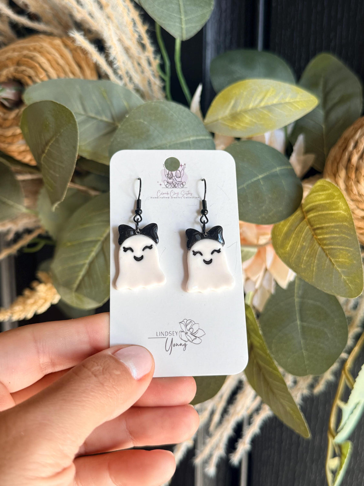 Cute Ghost Earrings with Bows, Halloween Polymer Clay Earrings, Spooky Cute Earrings, Girly Halloween Jewelry, Handmade Ghost Earrings