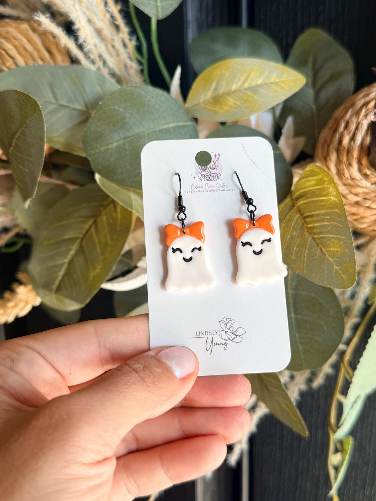 Cute Ghost Earrings with Bows, Halloween Polymer Clay Earrings, Spooky Cute Earrings, Girly Halloween Jewelry, Handmade Ghost Earrings