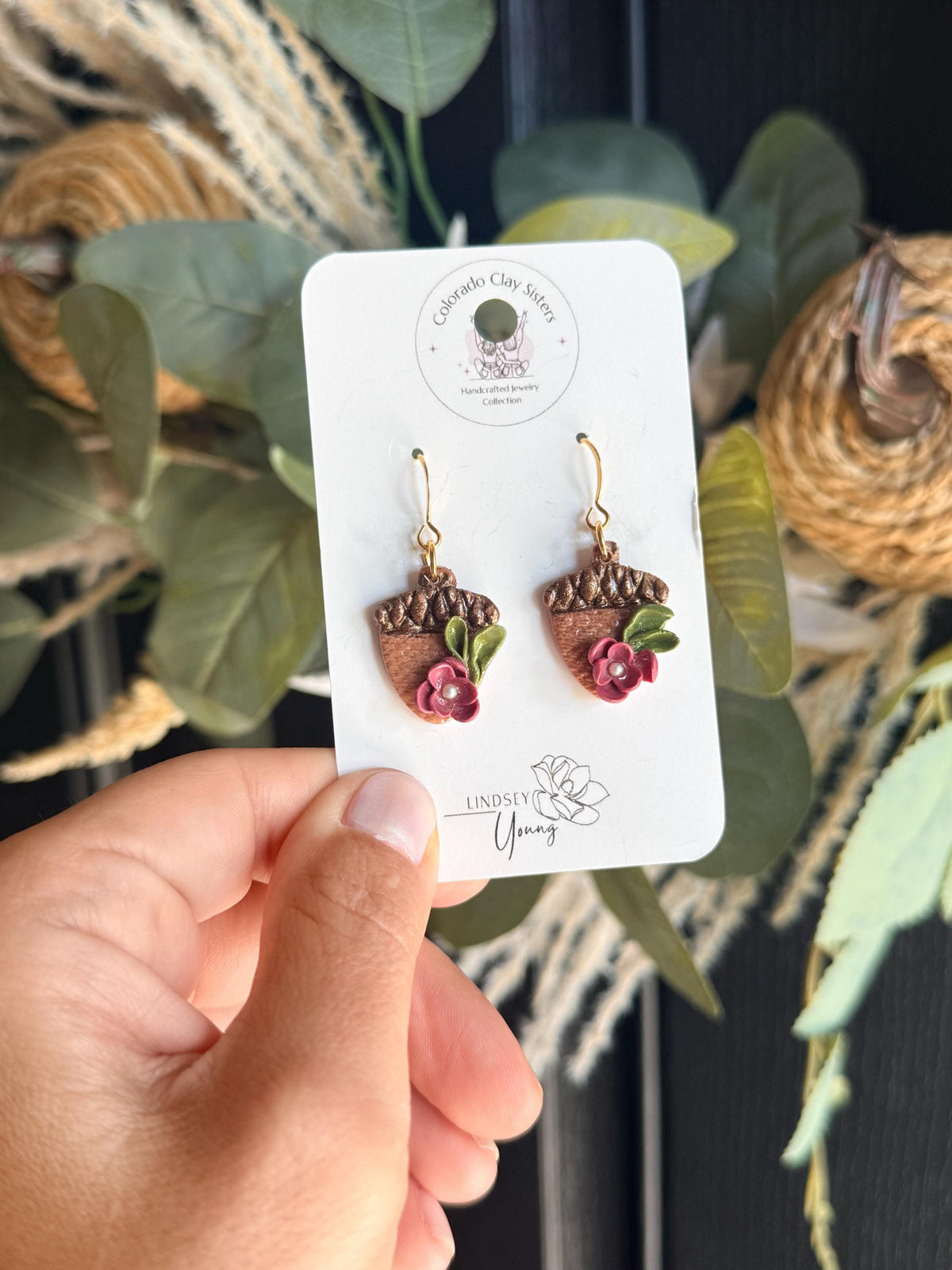 Floral Acorn Earrings, Fall Polymer Clay Earrings, Woodland Jewelry, Handmade Autumn Earrings, Botanical Acorn Earrings, Thanksgiving Gift