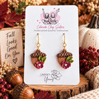 Floral Acorn Earrings, Fall Polymer Clay Earrings, Woodland Jewelry, Handmade Autumn Earrings, Botanical Acorn Earrings, Thanksgiving Gift