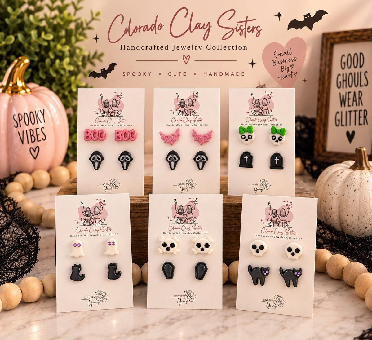 Handmade Halloween Polymer Clay Stud Earrings - Halloween Studs Collection