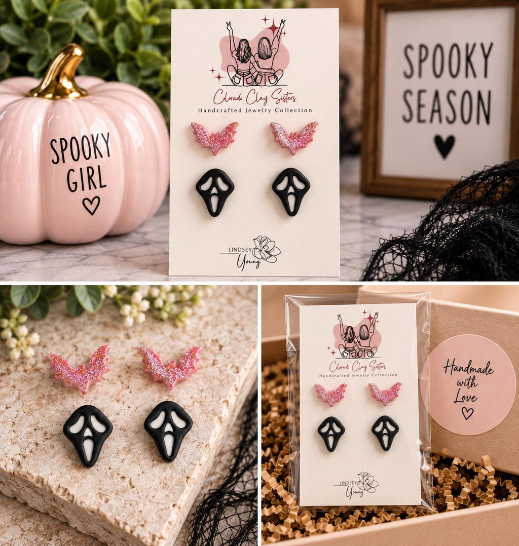 Handmade Halloween Polymer Clay Stud Earrings - Halloween Studs Collection