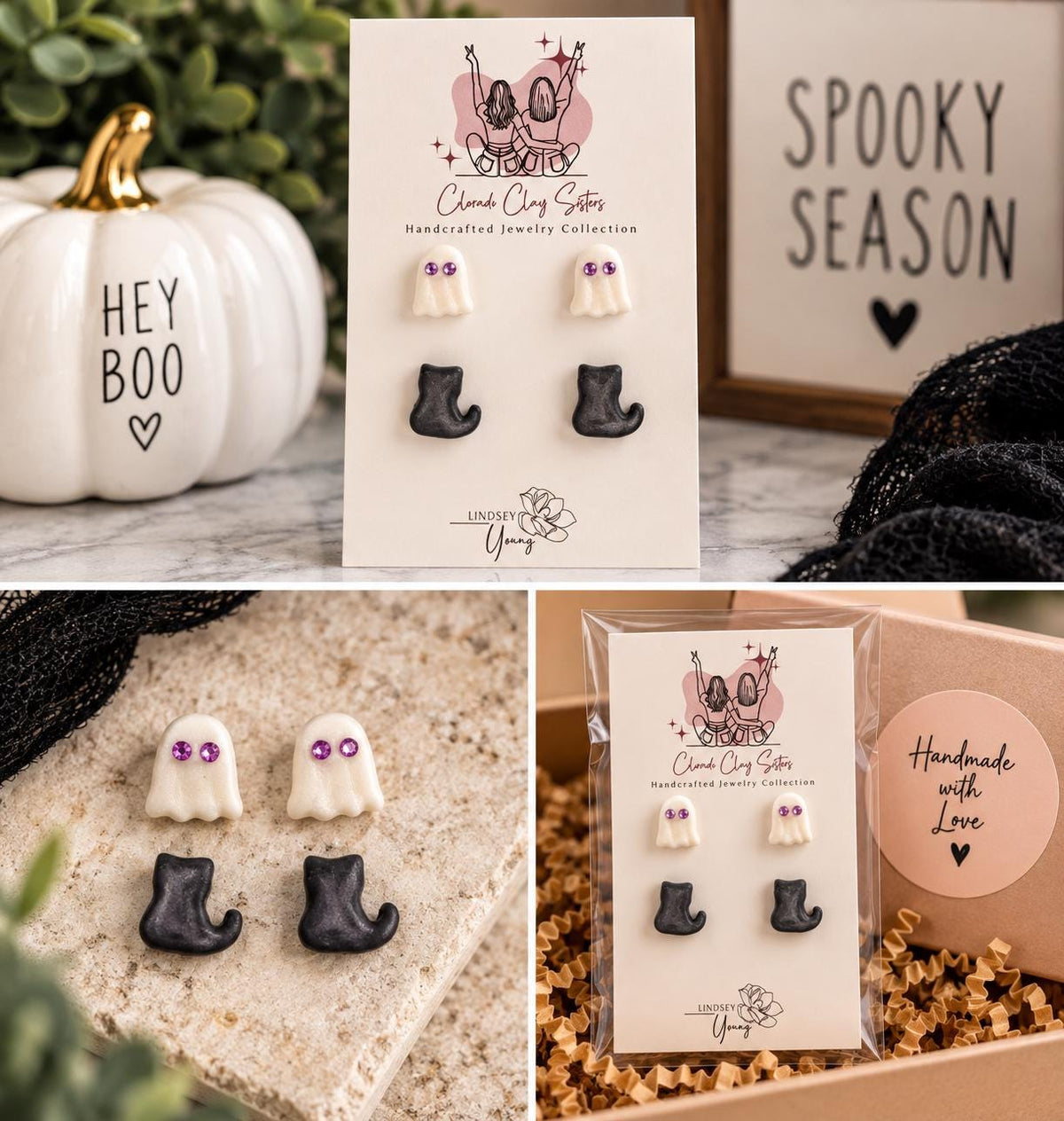 Handmade Halloween Polymer Clay Stud Earrings - Halloween Studs Collection