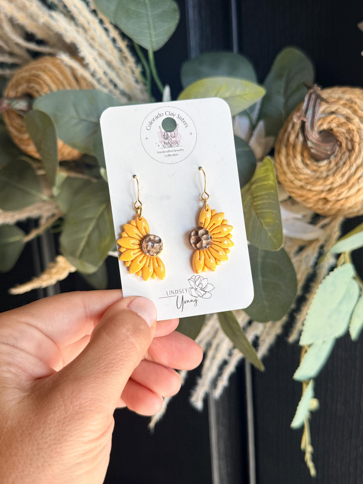 Sunflower Earrings | Handmade Polymer Clay Earrings | Fall Floral Earrings | Yellow Flower Dangle Earrings | Boho Autumn Jewelry Gift
