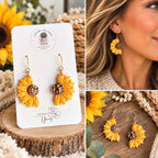 Sunflower Earrings | Handmade Polymer Clay Earrings | Fall Floral Earrings | Yellow Flower Dangle Earrings | Boho Autumn Jewelry Gift