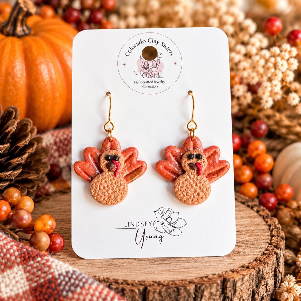 Turkey Earrings | Thanksgiving Earrings | Handmade Polymer Clay Earrings | Fall Dangle Earrings Cute Thanksgiving Jewelry Friendsgiving Gift