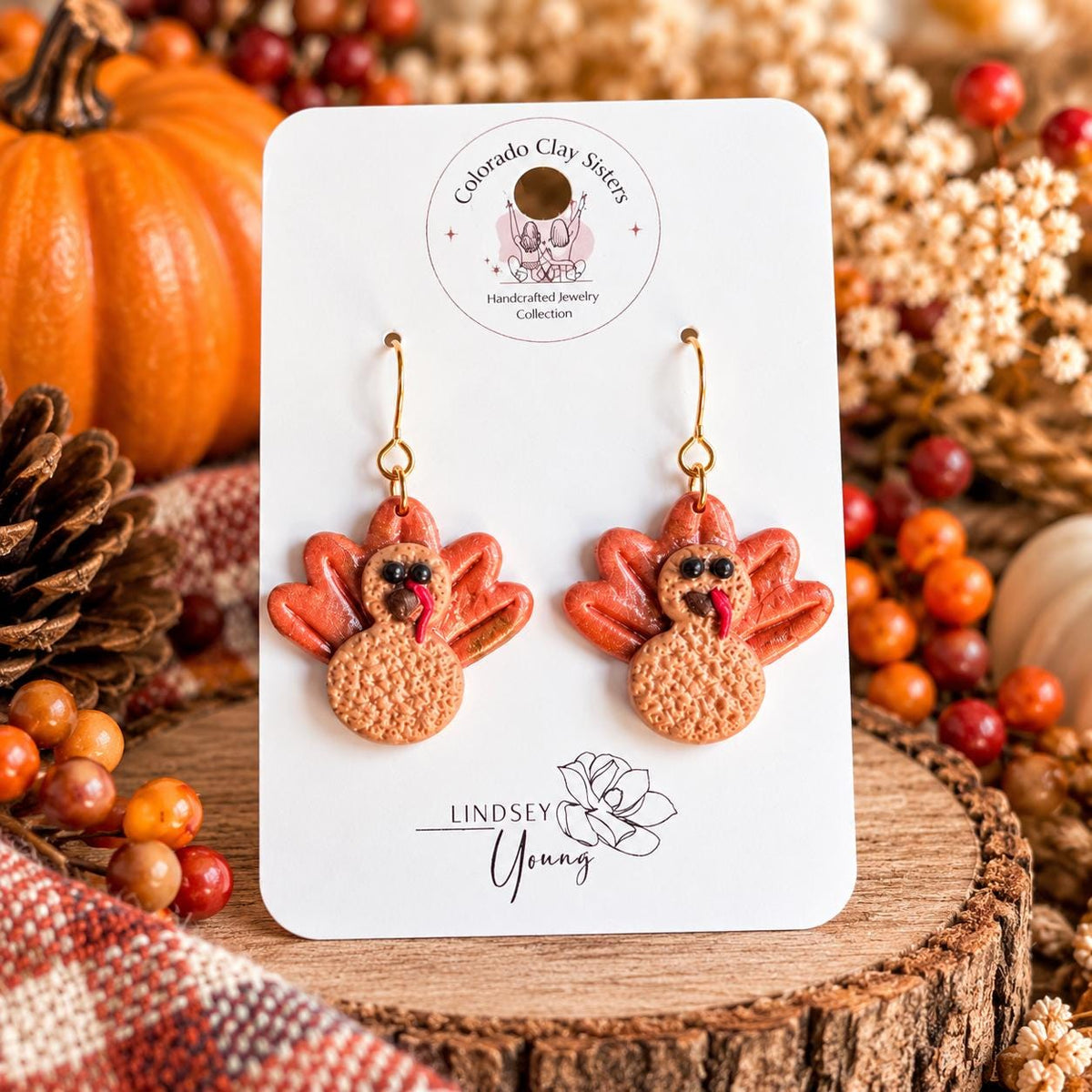 Turkey Earrings | Thanksgiving Earrings | Handmade Polymer Clay Earrings | Fall Dangle Earrings Cute Thanksgiving Jewelry Friendsgiving Gift