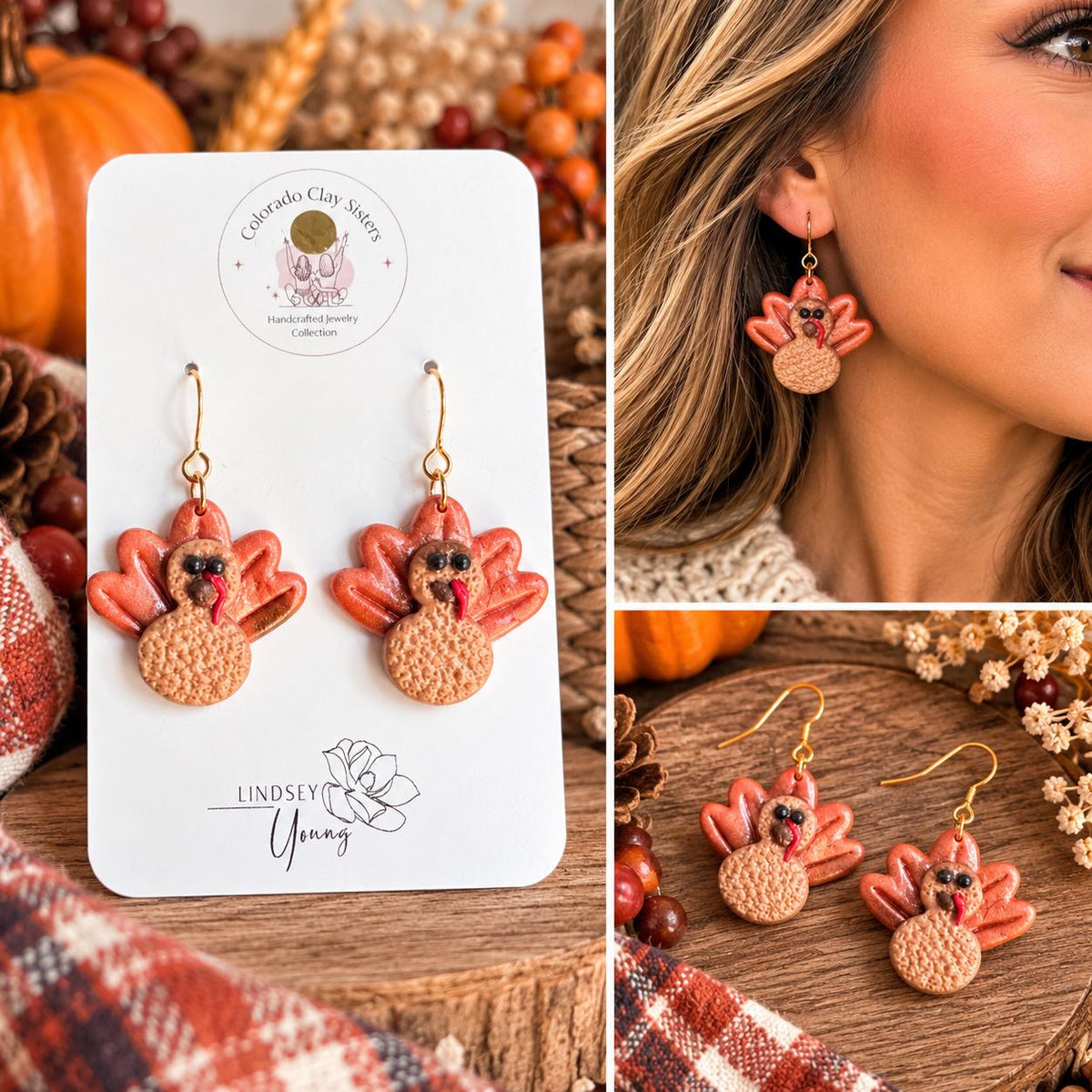 Turkey Earrings | Thanksgiving Earrings | Handmade Polymer Clay Earrings | Fall Dangle Earrings Cute Thanksgiving Jewelry Friendsgiving Gift